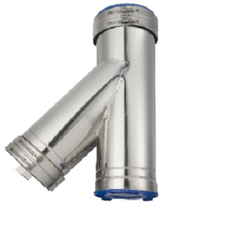 T-stuk 45° inclusief afsluitdop Ø200 mm – Isoduct dubbelwandig rookkanaal