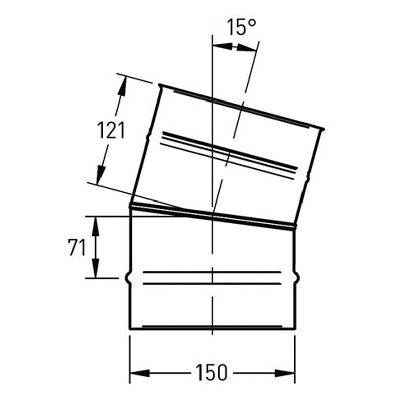 Bocht Ø150 mm – 15° – Enkelwandig RVS - Afbeelding 2