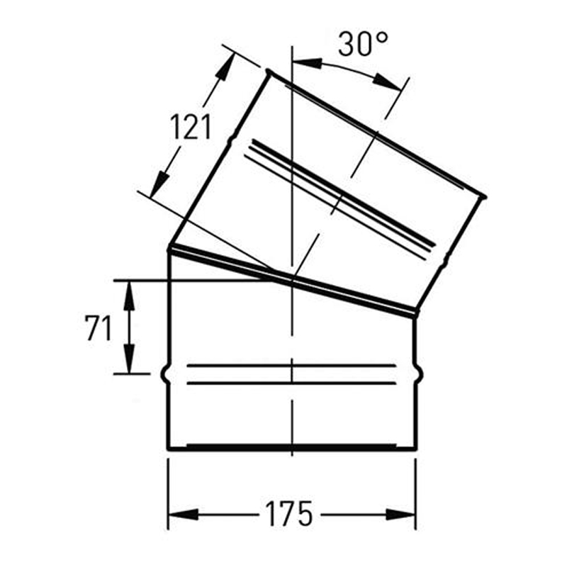 Bocht Ø175 mm – 30° – Enkelwandig RVS - Afbeelding 2