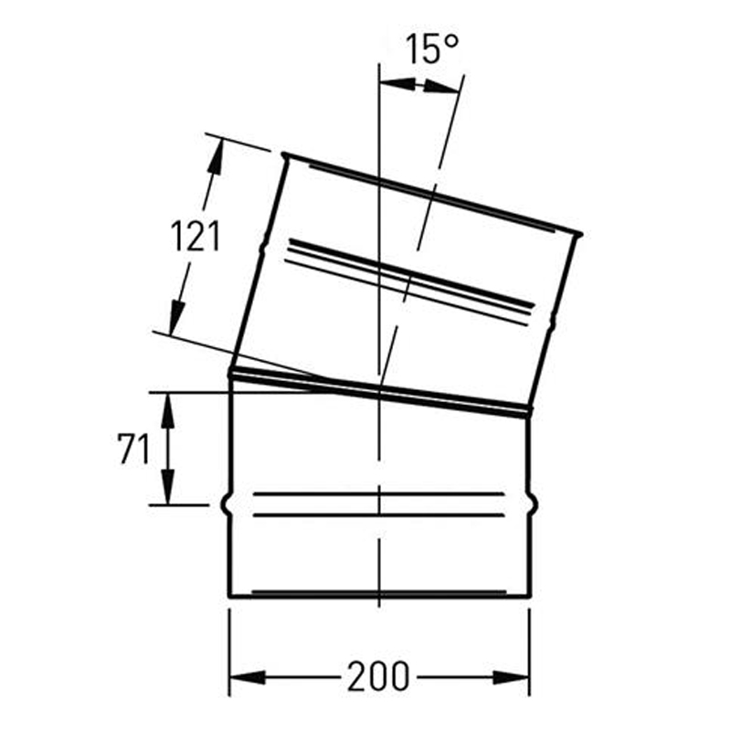 Bocht Ø200 mm – 15° – Enkelwandig RVS - Afbeelding 2