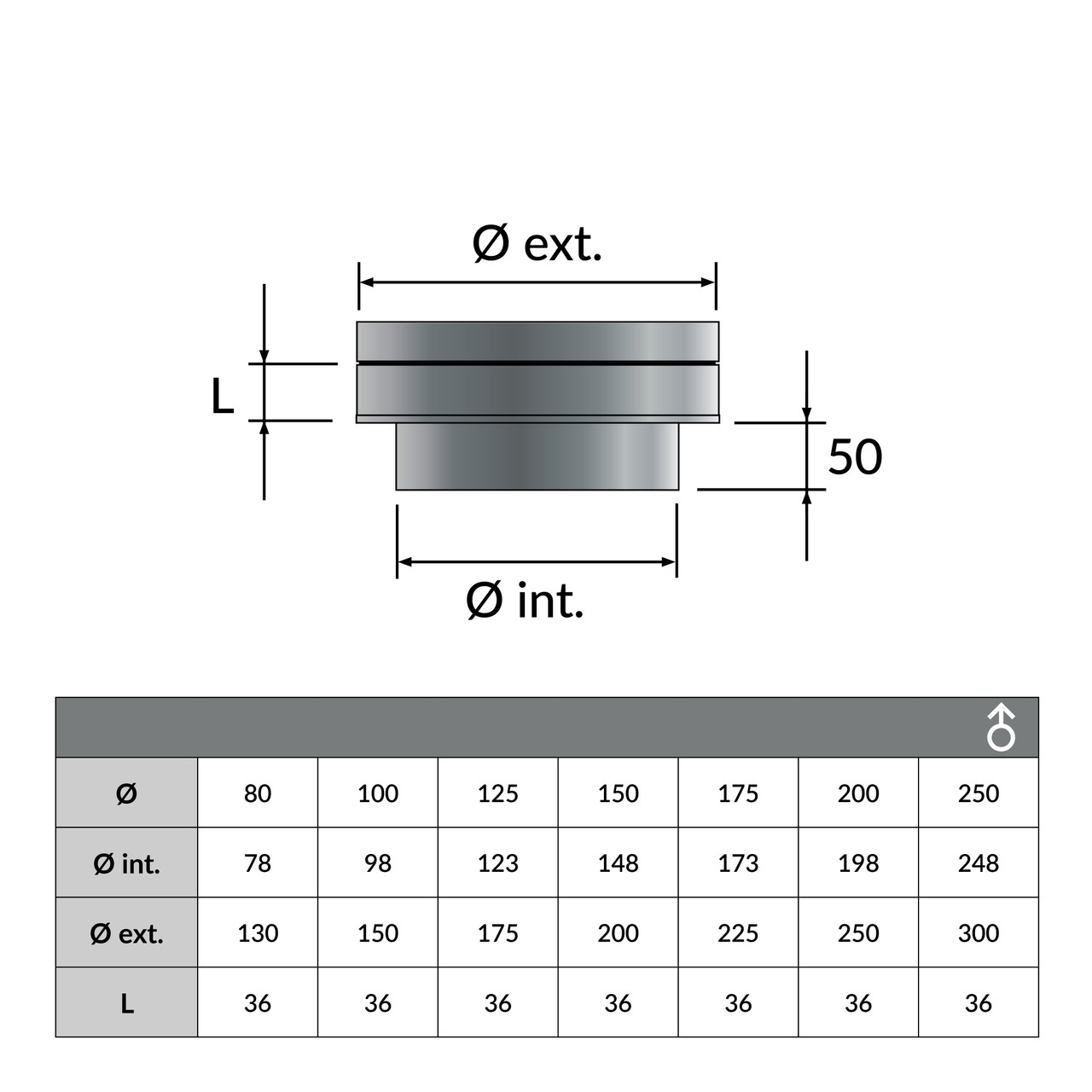 Onderaansluitstuk vlak man met lange aansluiting Ø80 mm – Dubbelwandig rookkanaal - Afbeelding 2