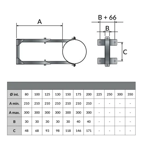 Muurbeugel verstelbaar 210-300 mm Ø125 mm – Dubbelwandig rookkanaal - Afbeelding 2
