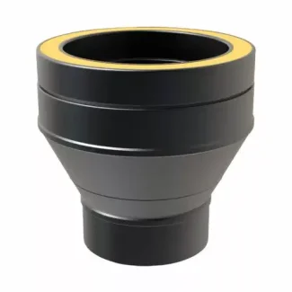 Onderaansluitstuk EW 130 mm naar Ø150 mm – Dubbelwandig rookkanaal zwart
