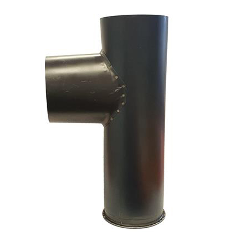 T-stuk Ø180 mm – 90° met deksel – Enkelwandig geblauwd staal