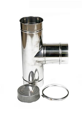 T-stuk Ø200 mm – 90° met deksel – Enkelwandig RVS