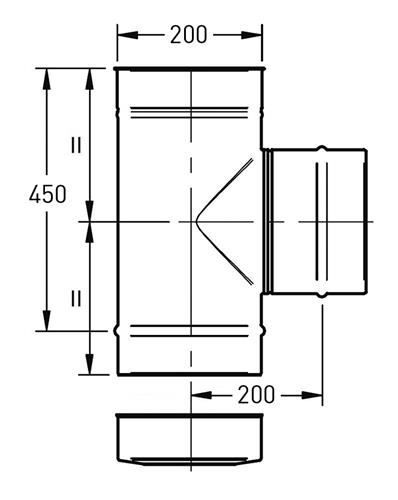 T-stuk Ø200 mm – 90° met deksel – Enkelwandig RVS - Afbeelding 2