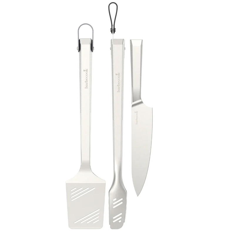 Barbecook Premium set met spatel, tang en chef mes uit rvs 45.7cm